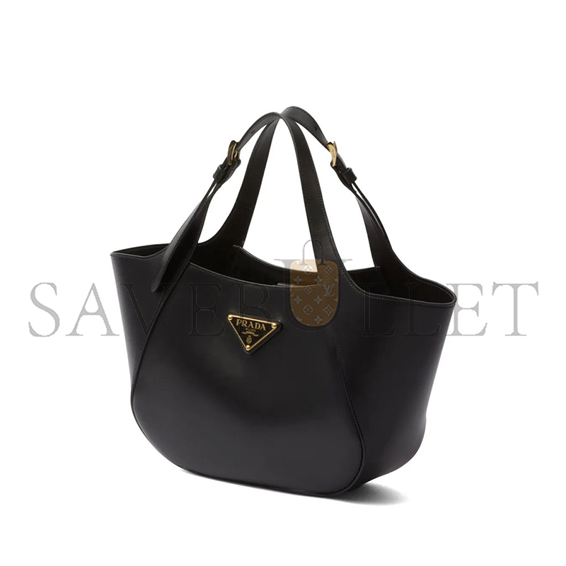 PRADA ENAMELED TRIANGLE LOGO MEDIUM LEATHER TOTE BAG 1BG483 (28*20*7cm)